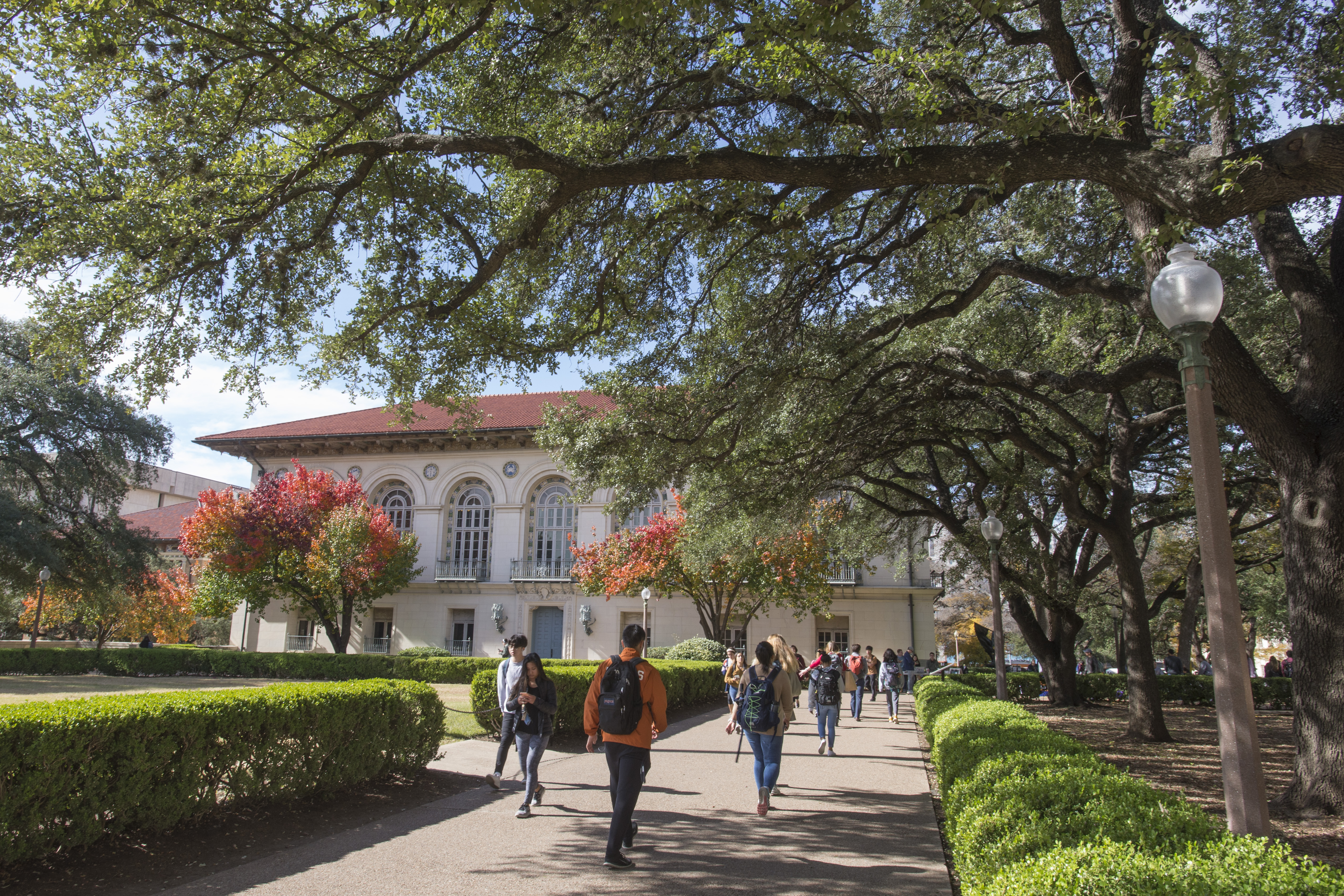 Battle Hall with fall color and students