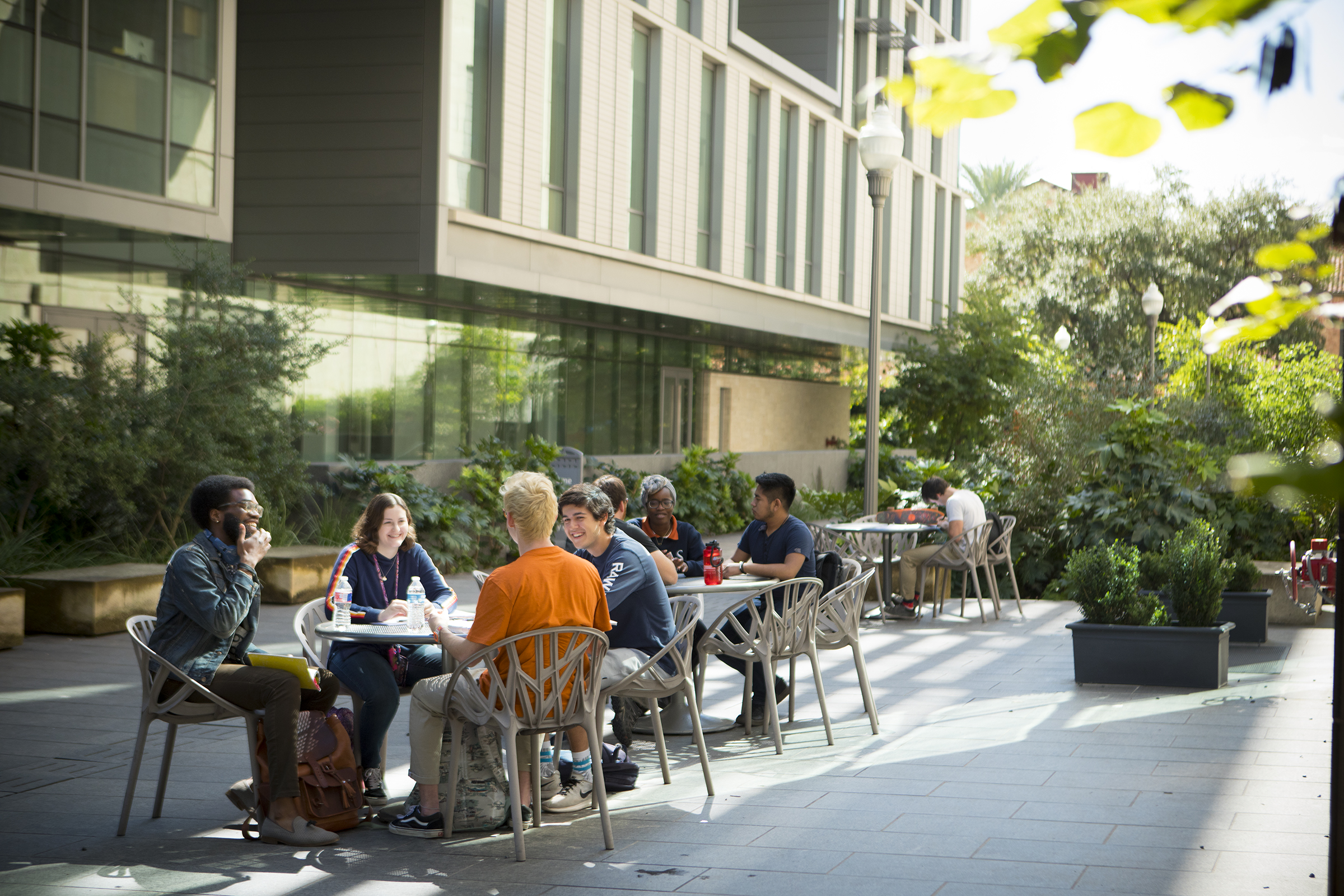 Group of students at tables