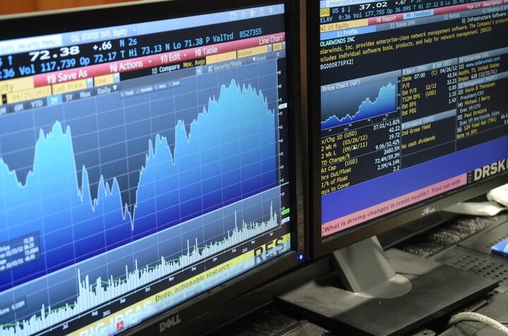 Financial chart on video screen